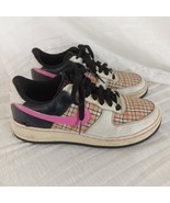 Nike Air Force 1 Plaid Sneakers Pink Swoosh Black White Leather Women Yo... - $1,159.46 MXN