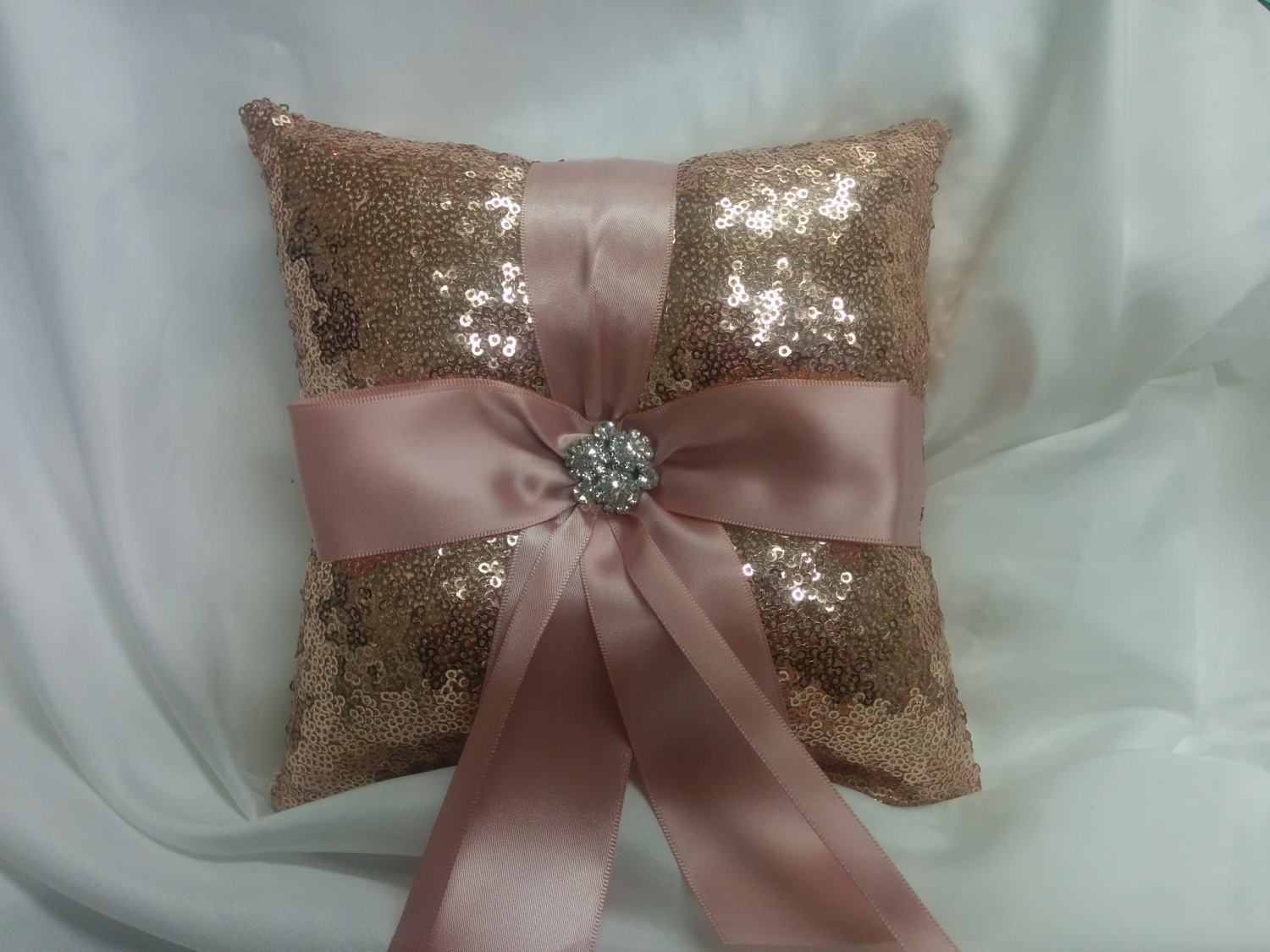 ROSE GOLD SEQUIN,  Ring Pillow, Basket, Guest book set -Colors- Flower Girl -Rin - $17.00