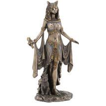 Bastet Egyptian Goddess of Protection with Cat Bronze Finish Statue Sculpture  - £62.74 GBP