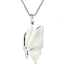 Flying Monarch Butterfly Mother of Pearl Sterling Silver Necklace - £20.05 GBP