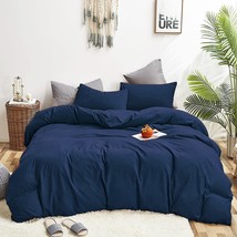 Navy Blue Comforter Sets Queen Dark Blue Bedding Comforter Sets Cotton Solid Nav - £108.70 GBP