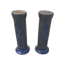 Motorcycle Handlebar Grips 7/8 Black W Blue Flames - $12.86