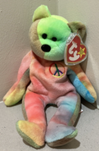 Ty Beanie Babies PEACE BEAR 1996 With Hang Tag Protector &amp; Tush Tags 2/1/1996 - £5.52 GBP