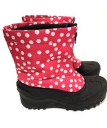 Itasca Snow Boots Big Girls Size 6 Black Pink Polka Dots Winter Insulated  - £19.93 GBP