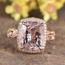 4Ct Cushion Cut Simulated Morganite Halo Engagement Ring 14K Rose Gold Plated - £46.31 GBP