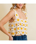 Cute Boho Daisy Crochet Crop Camisole Overlay Top White Yellow S/M - $39.26 CAD