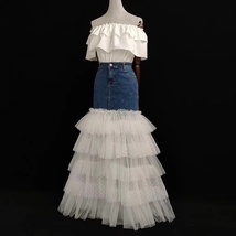 White Jean Tulle Skirt Outfit Petite Size Casual Wedding Photo Tulle Skirt image 12