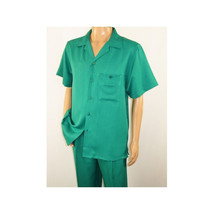 Men 2pc Walking Leisure Suit Short Sleeves By DREAMS 255-14 Solid Emerald green image 7
