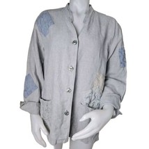 J JIll Unstructured Linen Jacket Womens M Sage Lagenlook Embroidered Vin... - £48.78 GBP