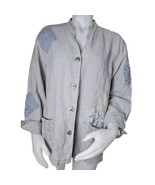 J JIll Unstructured Linen Jacket Womens M Sage Lagenlook Embroidered Vin... - $63.34