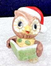 Vintage Christmas Owl Santa Hat Singing Carols Porcelain Figurine - $12.38