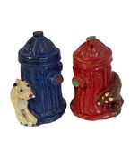 Vintage Fire Hydrant Salt and Pepper Shakers Dog Bear Figurines Japan Ce... - $21.60