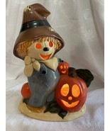 Beautiful Vtg Halloween Mr Ceramic Scarecrow Holding Pumpkin Decoration ... - $21.78