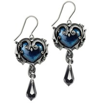 Alchemy Gothic Affaire Du Coeur Earrings Blue Heart Skulls Pair Surg Hoo... - $45.95