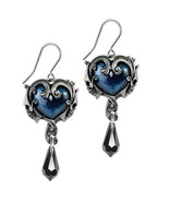 Alchemy Gothic Affaire Du Coeur Earrings Blue Heart Skulls Pair Surg Hoo... - $45.95