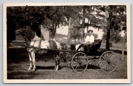 RPPC Boy Showing off Painted Horse with Carriage Farmhouse Postcard B26 - £12.01 GBP