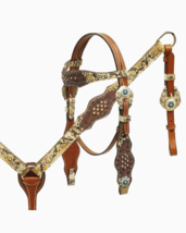 Western Saddle Horse BLING! Reptile Print Leather Tack Set Bridle  Breast Collar - £71.06 GBP