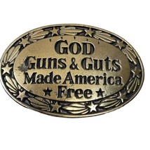 Brass Belt Buckle God Guns &amp; Guts Made America Free Great American Co Rodeo - $15.99