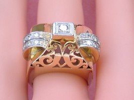 VINTAGE RETRO .49ctw EURO DIAMOND 18K PLATINUM UNIQUE TALL COCKTAIL RING... - $1,583.01