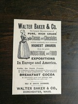 Vintage 1893 Walter Baker &amp; Company Breakfast Cocoas &amp; Chocolates Origin... - $6.64