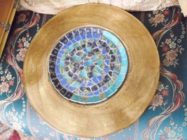 Art Glass Mosaic Design Round Tray Wall Decor 13&quot; - £131.81 GBP