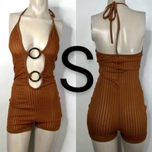 Sexy Brown Knit Halter O-Ring Detail Romper~Size S - £26.71 GBP