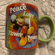 Peace Love Flower Power Mug Tie Dye Mickey Mouse Disney Jerry Leigh - $11.30