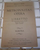 Metropolitan Opera Libretto - Elektra (1943) - £6.24 GBP