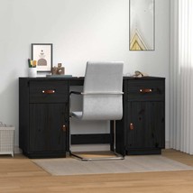 Desk with Cabinets Black 135x50x75 cm Solid Wood Pine - £154.38 GBP