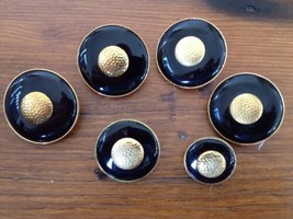 Vintage Black Plastic Textured Brass Goldtone Shank Buttons 2.5cm 2cm 1.5cm - £10.95 GBP