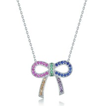 iJewelry2 Sterling Silver Rainbow Multicolor CZ Love Bow Knot Pendant Necklace - £34.16 GBP+