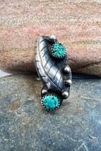 Vintage Navajo Large Handmade Sterling Silver Natural Rough Turquoise Ring 6 - £94.38 GBP