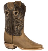 Womens Classic Cowboy Boots Honey Brown Leather Square Toe Dama Botas Va... - £62.75 GBP