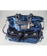 Coach Poppy Blue Sequin Spotlight Purse w/ Disco Ball Bag Charm XL - £395.66 GBP