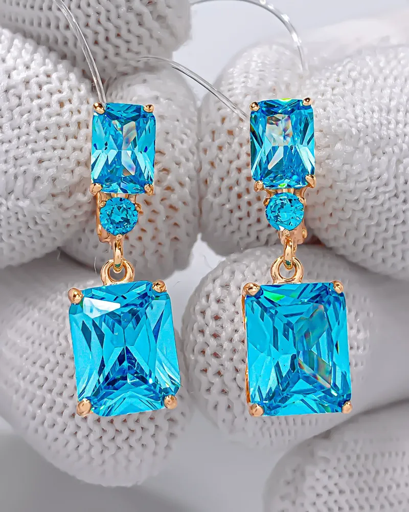 Earrings jewelry Silver gold plated 925 assay value with topaz, cubic zi... - $159.00