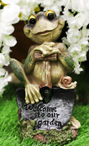 Ebros Whimsical Green Thumb Frog Holding Welcome To Our Garden Shovel Fi... - £17.53 GBP