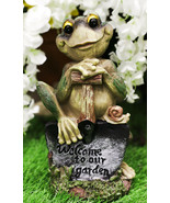 Ebros Whimsical Green Thumb Frog Holding Welcome To Our Garden Shovel Fi... - $21.99