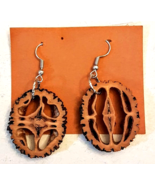 Natural Black Walnut Shell Pierced Earrings Unique Hand Crafted Artisan ... - £12.45 GBP