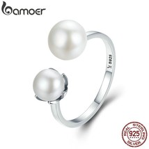BAMOER Genuine 100% 925 Sterling Silver Double Ball Finger Ring Adjustable Women - £12.98 GBP