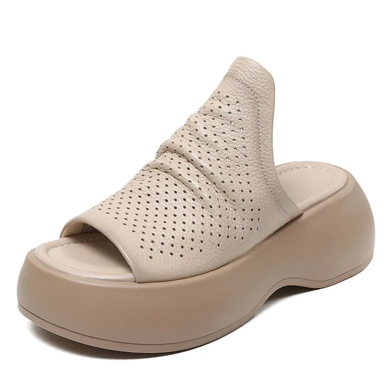 Fashion Women Slippers Summer Slingback Shoes Peep Toe Genuine Leather Wedges Ch - £75.07 GBP