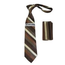 Men's Stacy Adams Tie and Hankie Set Fancy Woven Silky Satin #SAT135 Brown image 3