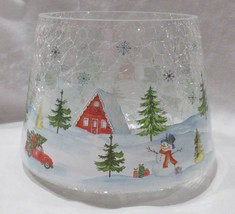 Yankee Candle Jar Shade J/S Crackle Glass SNOWY SCENE truck snowman reds greens - $42.82