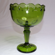 VINTAGE Green Pedestal Bowl Candy Nut Dish Beautiful Rich Green Color Gl... - $11.41