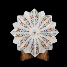 Marble Lotus Leaf Bowl – Antique Pietra Dura Art with Semi-Precious Stone Inlay - £448.58 GBP