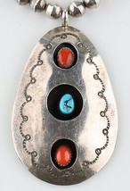 Silver Navajo Shadow Box Pendant w/ Turquoise and Coral Cabochons &amp; silv... - £589.09 GBP