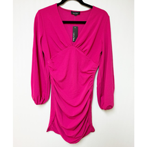 Lea &amp; Viola Womens Ruched V-Neck Dress Long Sleeve Pink Sz Large NWT - £35.52 GBP