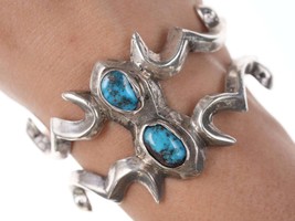 Nice Vintage Native American Silver/turquoise sandcast cuff bracelet - £390.82 GBP