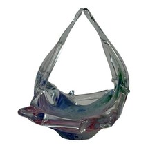 Vintage Murano Confetti Hand Blown Stretched Multicolor Art Glass Flower Basket - £44.14 GBP