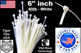 100 White 6&quot; inch Wire Cable Zip Ties Nylon Tie Wraps 40lb USA Made Tiger Ties - £7.58 GBP