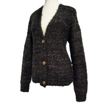 Cynthia Rowley Cardigan Sweater Small Long Sleeve Black Brown Oversized Cozy - $19.79